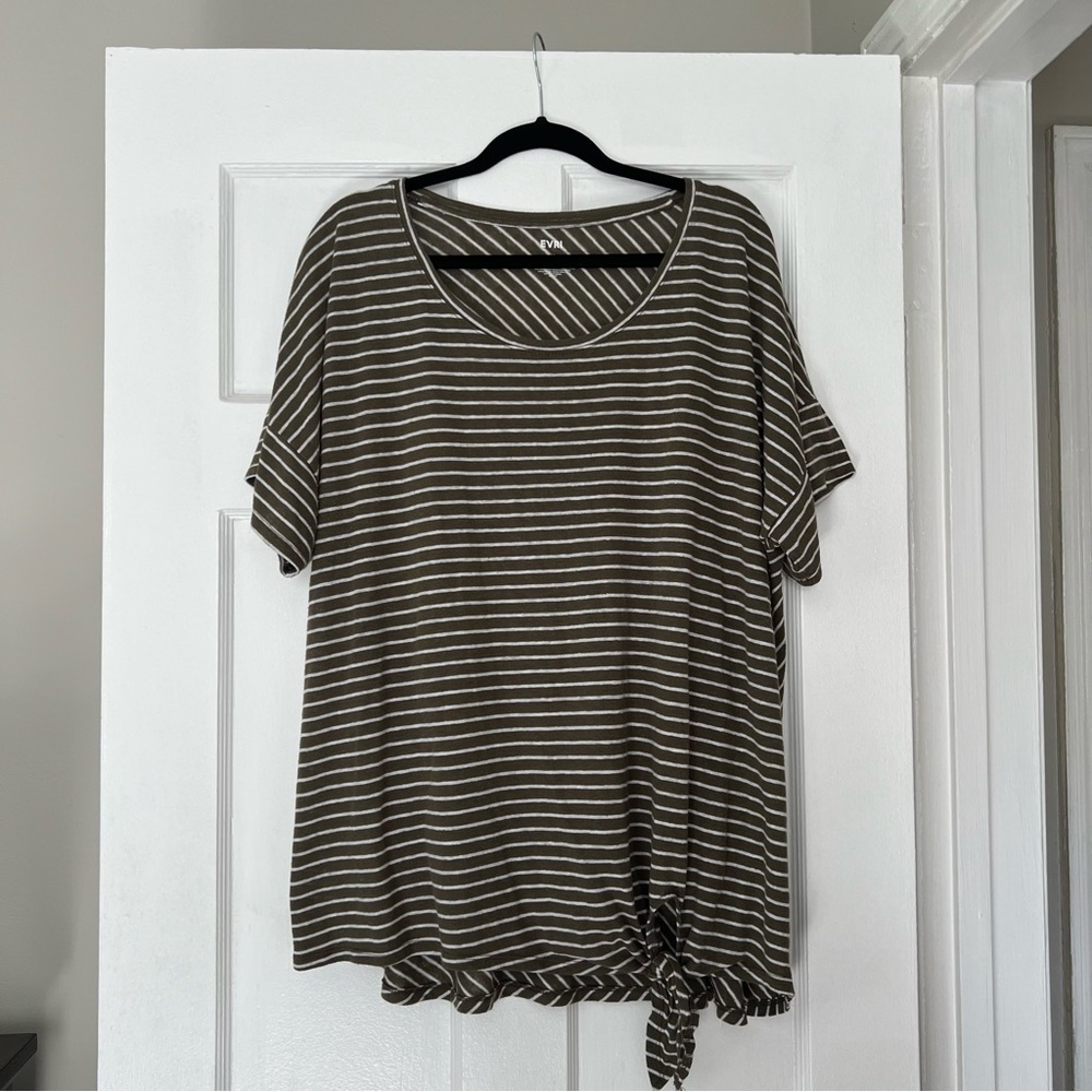 Army Green and White Stripe T-shirt with Tie Front - EVRI (Kohl’s)
